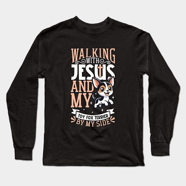 Jesus and dog - Toy Fox Terrier Long Sleeve T-Shirt by Modern Medieval Design